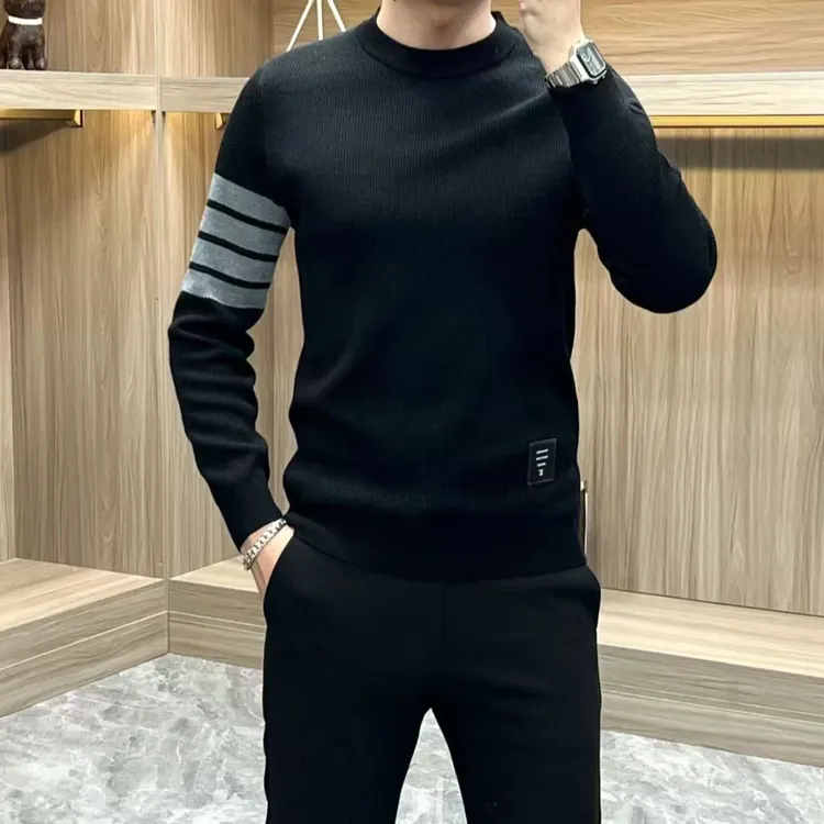 MALEASY/慕礼仕爆款男士针织打底衫秋冬新款时尚休闲条纹保暖毛衣