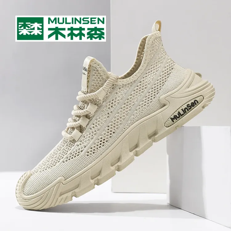 木林森男鞋2025新款夏季透气镂空网面运动鞋男款休闲爆款飞织鞋子