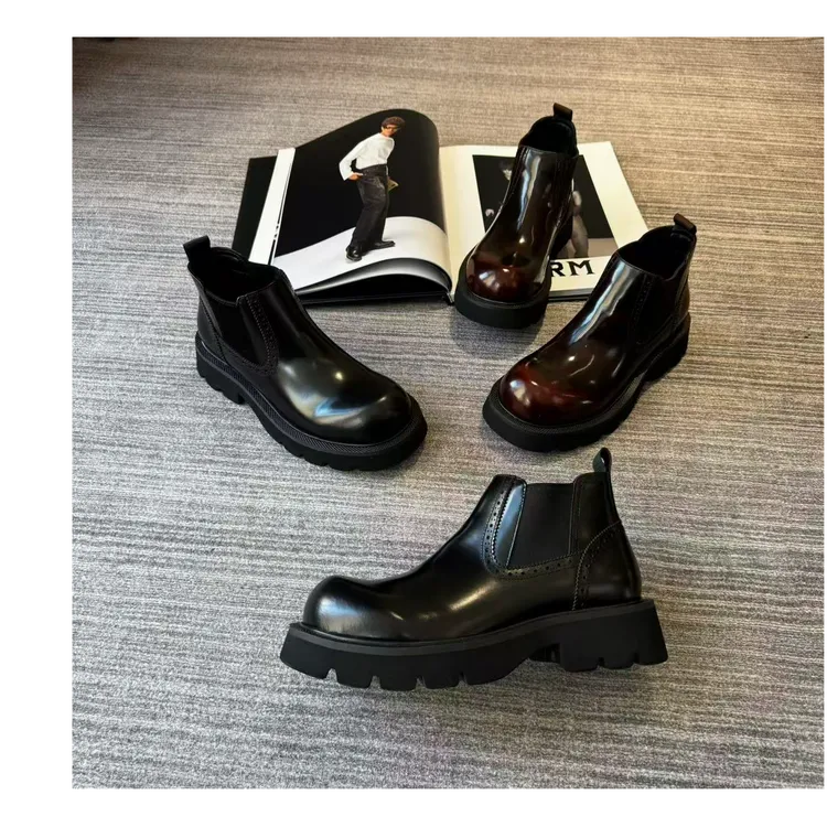 男士秋冬时尚加绒切尔西靴95273轻奢小牛皮加绒内里保暖休闲皮靴