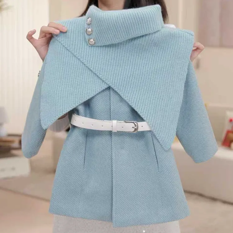 【湖泊】女童秋冬加绒外套两件套加厚裙子披肩套装休闲女孩DD50173