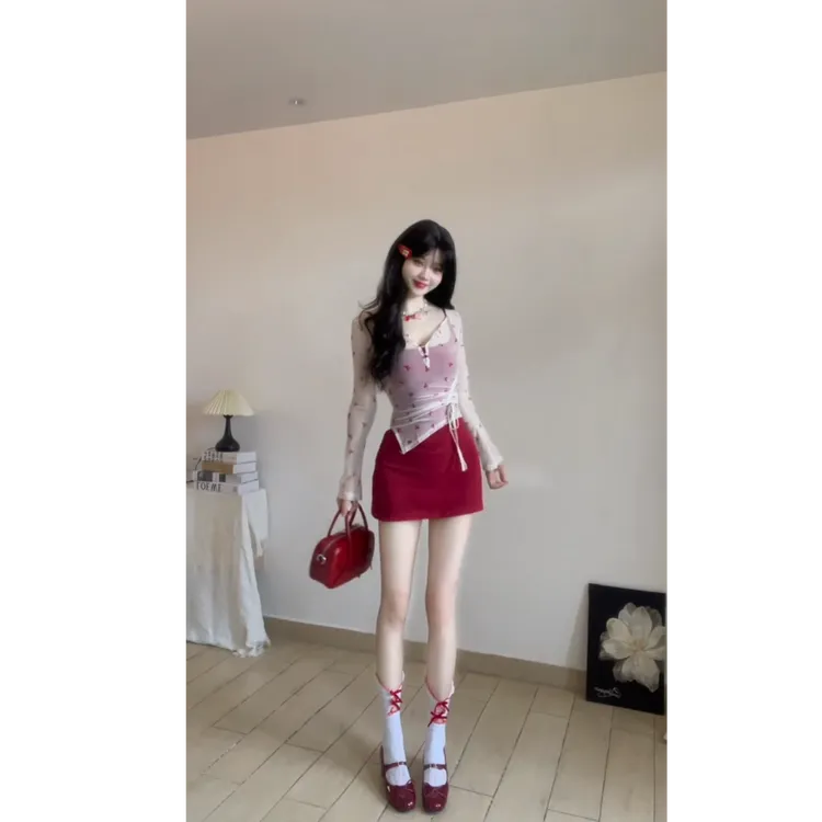 【欲中带酷】2025夏季季长袖吊带连衣裙防晒罩衫显瘦辣妹t恤两件套