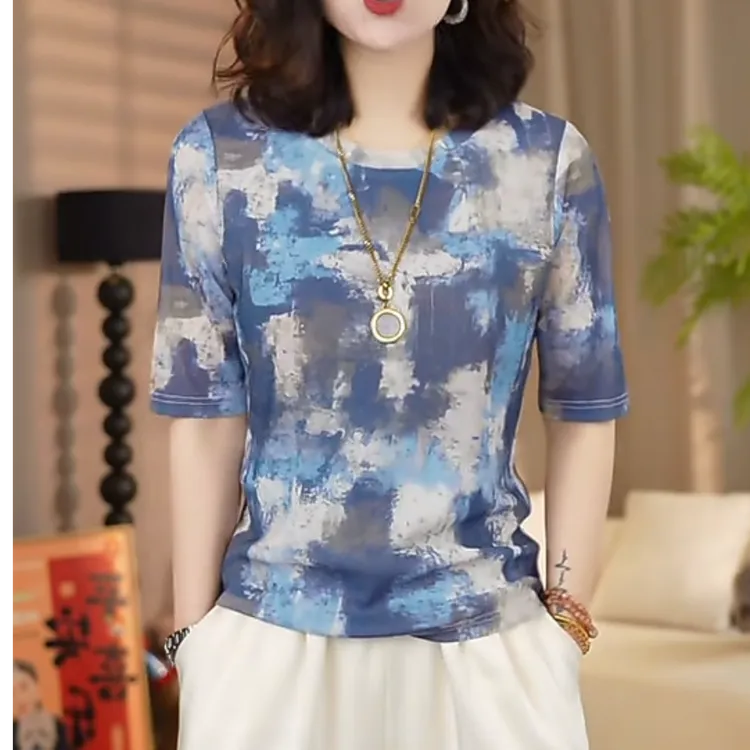 设计感T恤高级感气质夏季新款圆领女士感时尚上衣显瘦百搭薄款