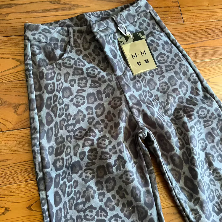 豹纹高腰印花摇滚风牛仔裤女士中裤满印时尚网红洋气炸街女装