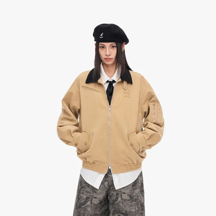 NICEBAD(原WORKSOUT)毛边贴布绣翻领撞色夹克休闲舒适春秋