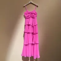 3419气质高级感荷叶边长裙摆吊带蛋糕裙海边度假绝美仙女裙