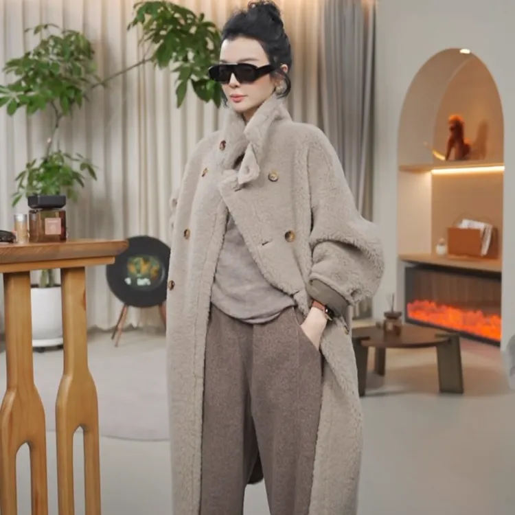 PanYiXiu/潘依绣100%羊毛两面穿双排扣翻领中长款外套MX25121