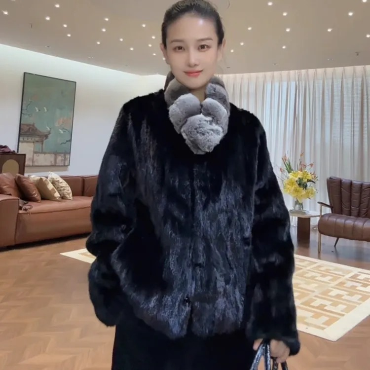 貂皮大衣短款百搭经典小香风皮草外套时尚年轻款冬装水貂皮草2002