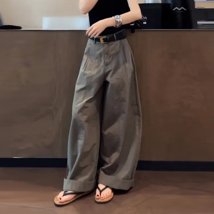 设计感复古垂感慵懒工装裤女宽松显瘦休闲直筒阔腿裤2025秋季新款