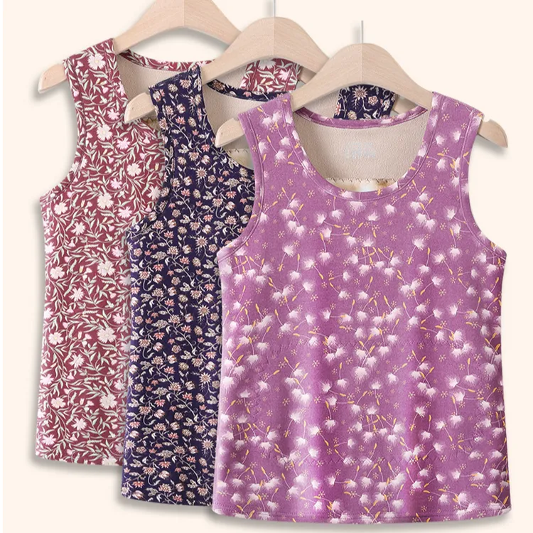 冬季中老年女士保暖内衣加绒加厚老年人宽松打底保暖无袖背心内穿