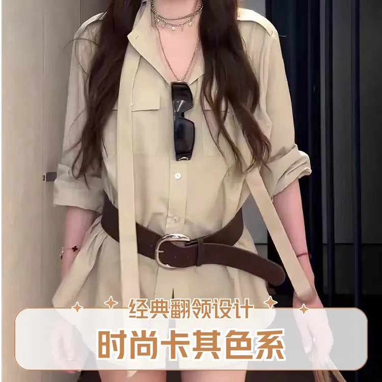 港风复古气质设计感中长款工装衬衫女夏季薄款松驰感宽松韩系上衣