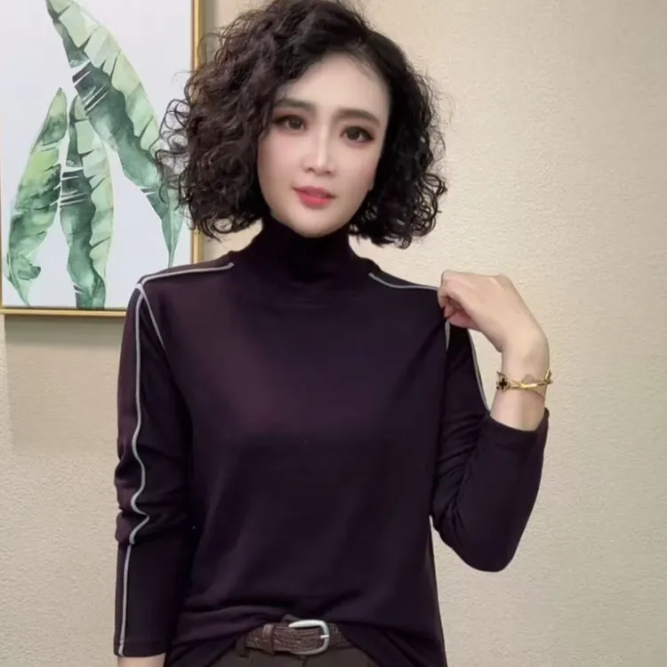 2025冬季新款时尚百搭洋气半高领纯色女士长袖打底T恤上衣#362