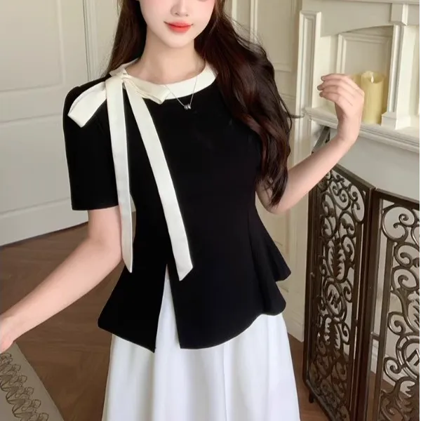 大码女装法式成熟气质通勤遮肚子藏肉显瘦t恤女夏季新款胖mm上衣