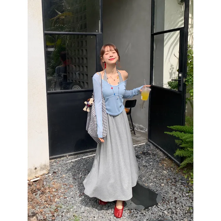 切糕【慵懒随意】小个子垂感高腰夏季长裙女法式春游显瘦小众半身裙