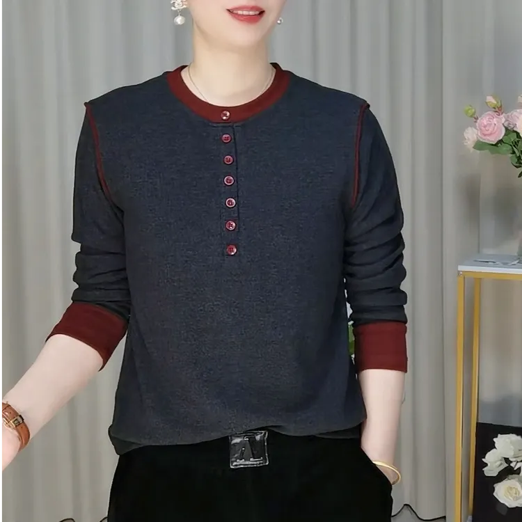 2025秋冬新款气质拼接打底衫长袖上衣
