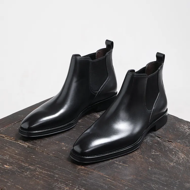 切尔西靴英伦风方头真皮透气商务正装手工皮鞋男士马丁靴高帮短靴