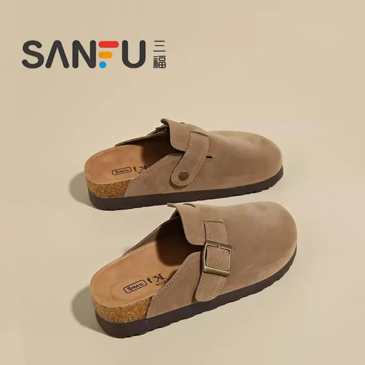 三福百搭勃肯鞋女2025春夏新款外穿增高厚底包头拖鞋懒人一脚蹬女