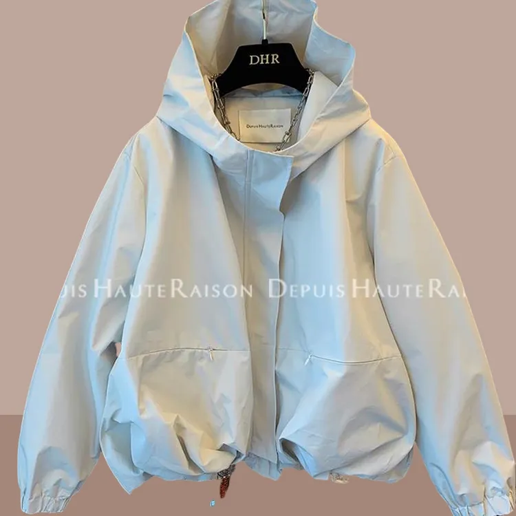 2025春秋季新款女士独特洋气休闲风衣花苞短外套宽松冲锋衣夹克服