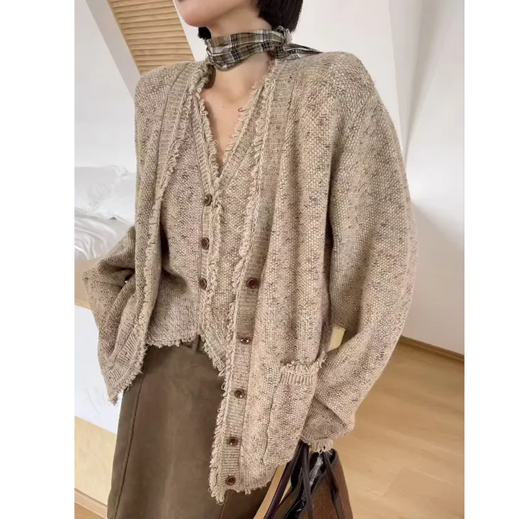 韩系网感慵懒复古小香风套装花纱显瘦流苏轻熟两件套针织开衫外套