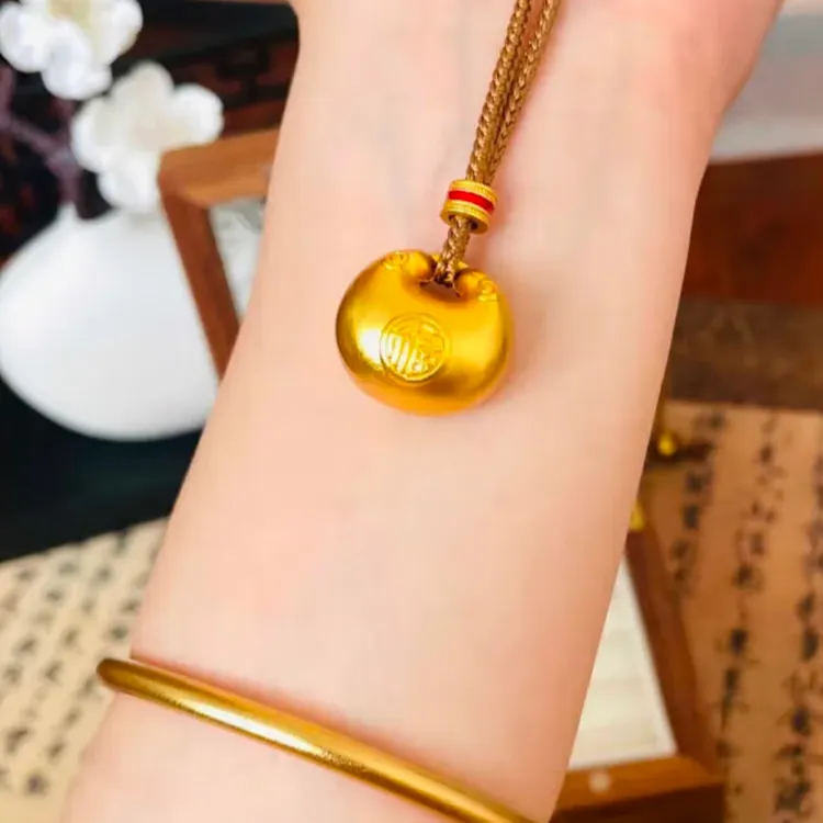 铜合金吊坠 【002】古法小胖福金色吊坠编织复古饰品编绳挂坠项链