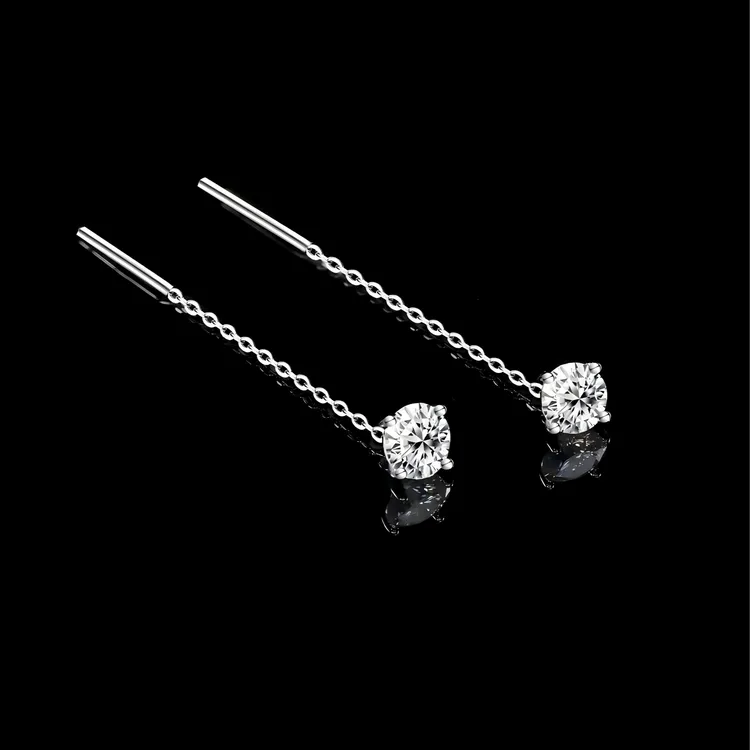 925银莫桑石耳饰  ——木木（SY5841）纯银50分莫桑流苏款耳线