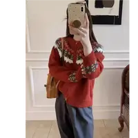 【运费补贴】灰白费尔岛女开衫圆领毛衣针织衫显瘦外套