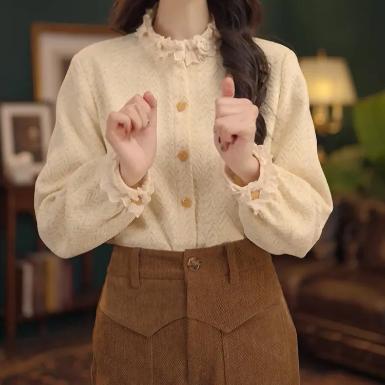 【暖花甜茶​​】复古港风秋冬厚款休闲百搭衬衫上衣