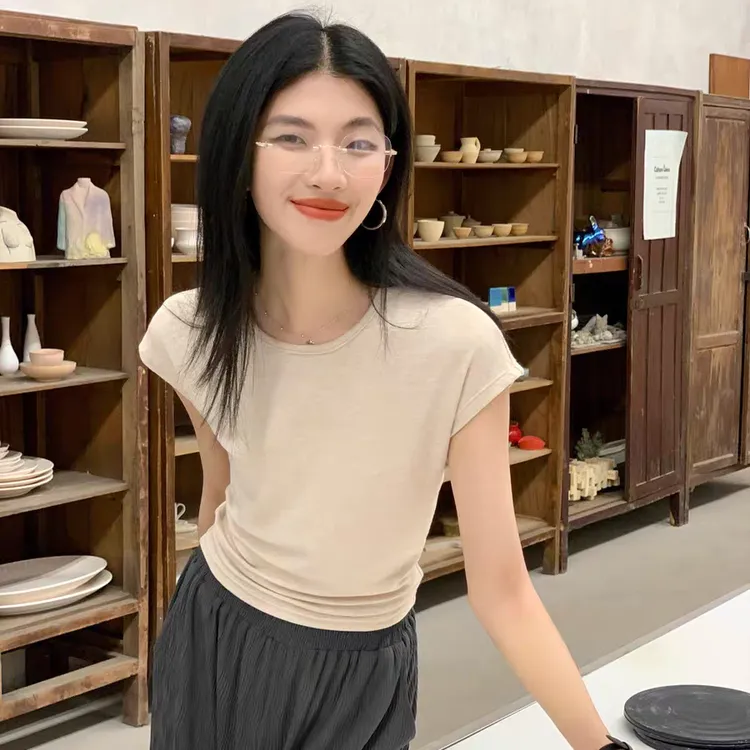 门店21&9！按头安利！显瘦小飞袖/圆领垂感纯色百搭T恤上衣D40039