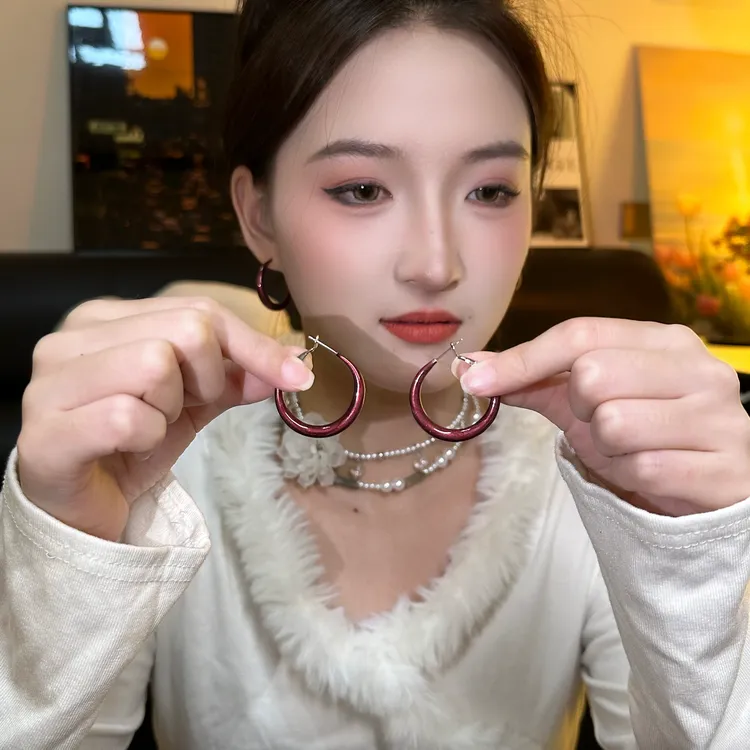 铜合金耳饰 秋冬亮彩色耳环～简约百搭气质耳饰小众复古轻奢女耳扣