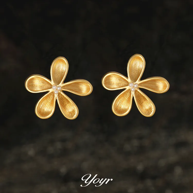 YOYR 黄铜耳饰 肌理代兰花朵耳钉高级感新款轻奢精致百搭耳环