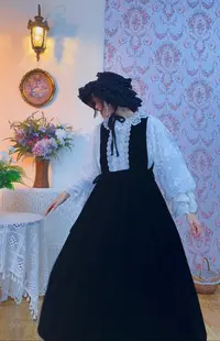《米粒》63398复古公主风lolita拼接蕾丝花边两侧收腰显瘦背心裙