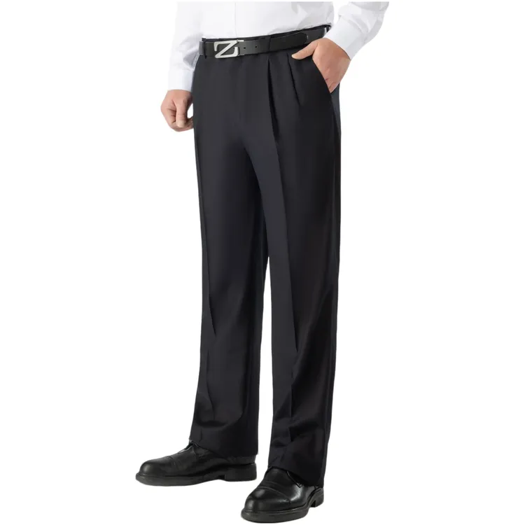 双褶垂感秋冬款高端西装男士西裤高腰宽松大直筒免烫抗皱西裤