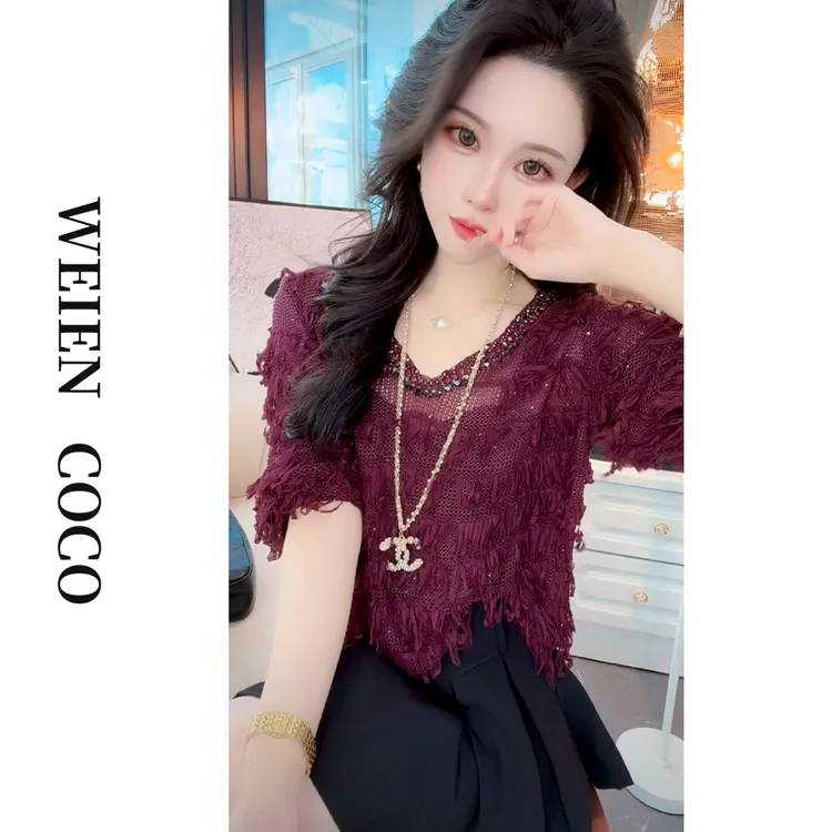 【薇恩COCO】时尚女装长袖毛衣针织衫镶钻套头洋气冬季新上衣S5063
