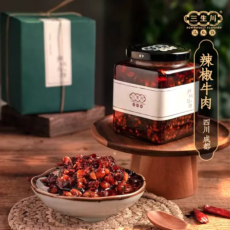 三生川辣椒牛肉酱拌饭拌面酱下饭菜调味酱辣椒酱蘸料350g四川特产