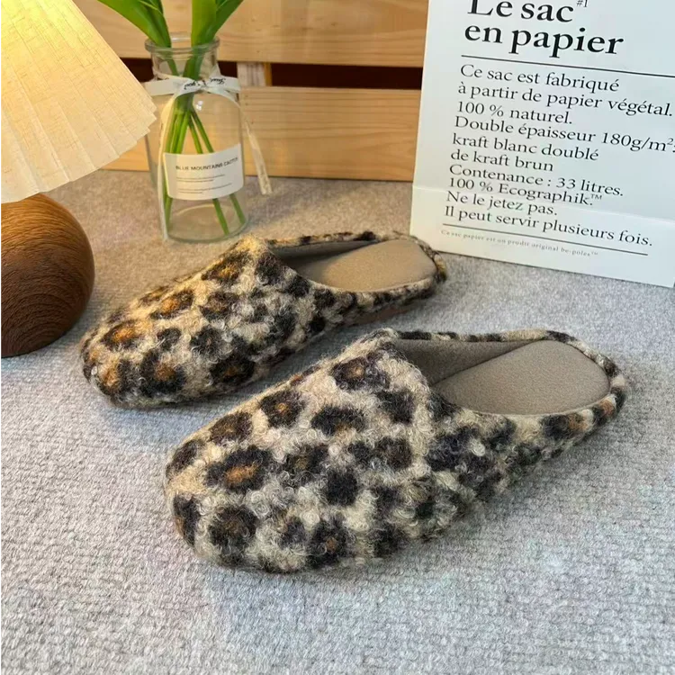 豹纹居家棉拖鞋包头厚底加绒平底保暖防滑法式居家外穿617A-8