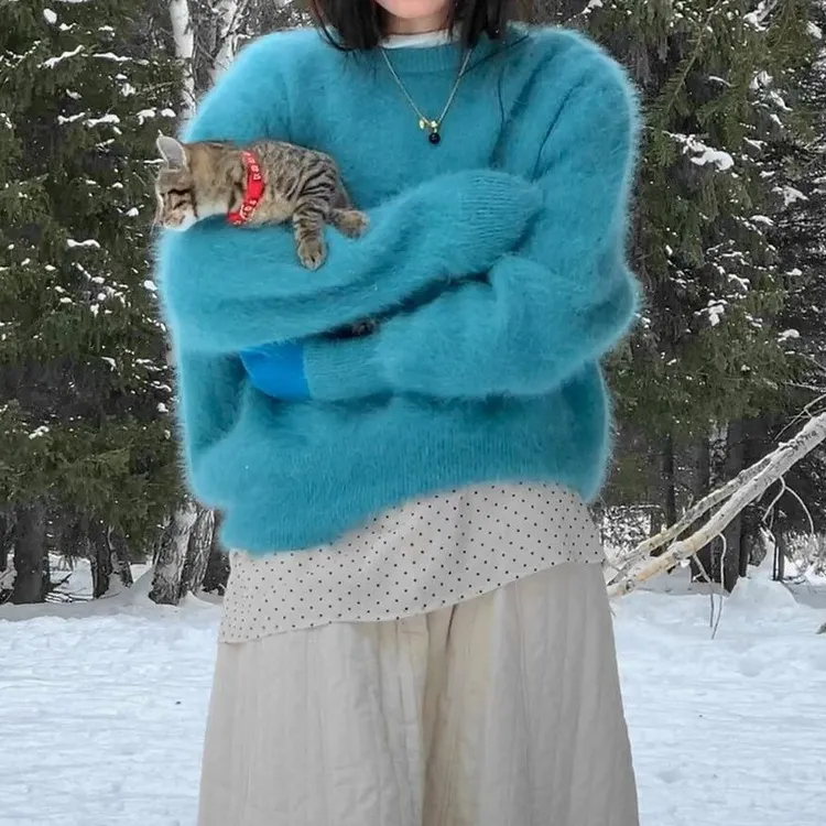 INS CEC茶里茶气别致上衣独特设计减龄超好看法式奶系蓝色针织衫