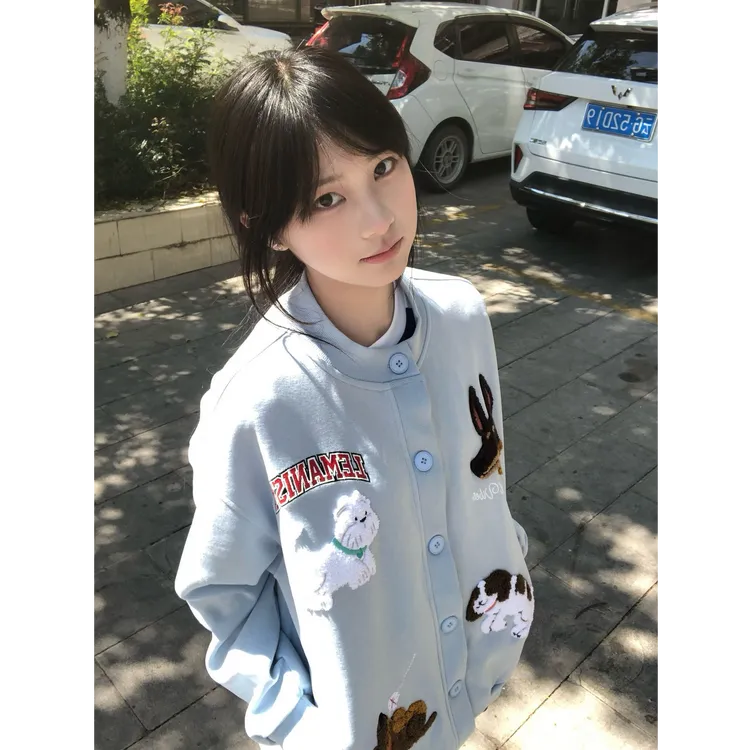 潮牌卡通毛巾绣开衫卫衣外套男女春季新款运动上衣休闲长袖