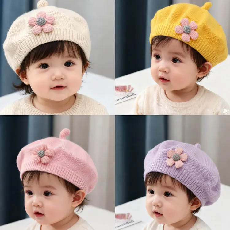 宝宝帽子秋冬毛线针织帽婴儿贝雷帽休闲可爱超萌男女儿童画家帽潮