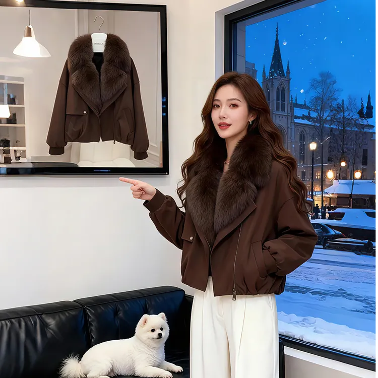 2025冬季新款洋气小众毛领羽绒服女慵懒风宽松百搭显瘦外套大衣