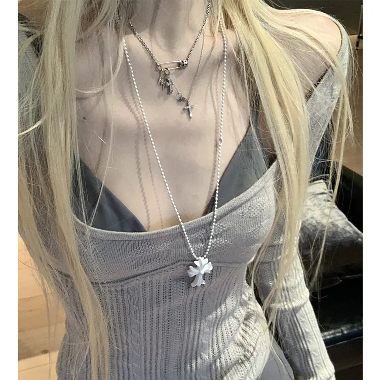 Rase le sol‘Mist Kiss’灰色镂空针织衫修身长袖打底衫套头毛衣