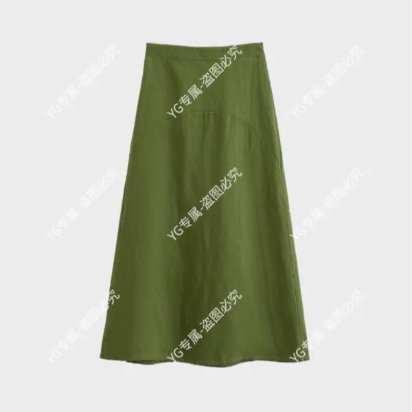 新款亚麻半身裙显瘦纯色拼接A字裙休闲风薄款韩版YG2085DD001