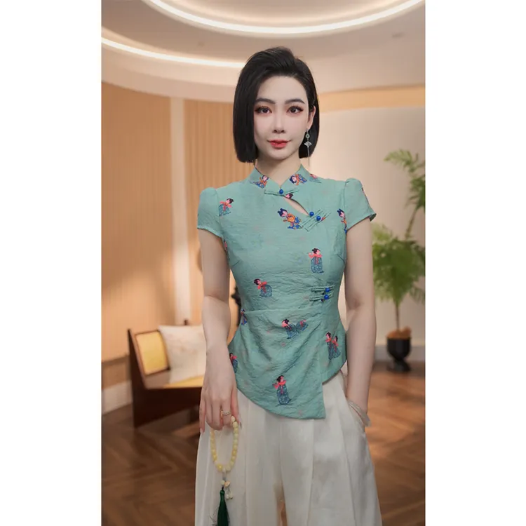 格娜【宫商角徵羽】新款国潮夏季薄款立领立裁新中式气质显瘦女衬衫