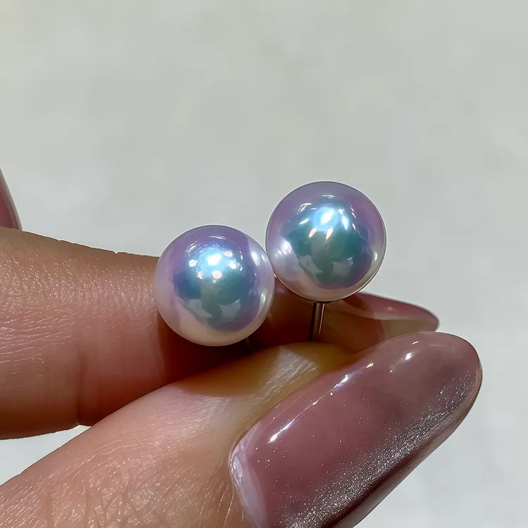 特级akoya18K金强光海水正宗小珍珠耳钉环饰纯天然真品100%925S银