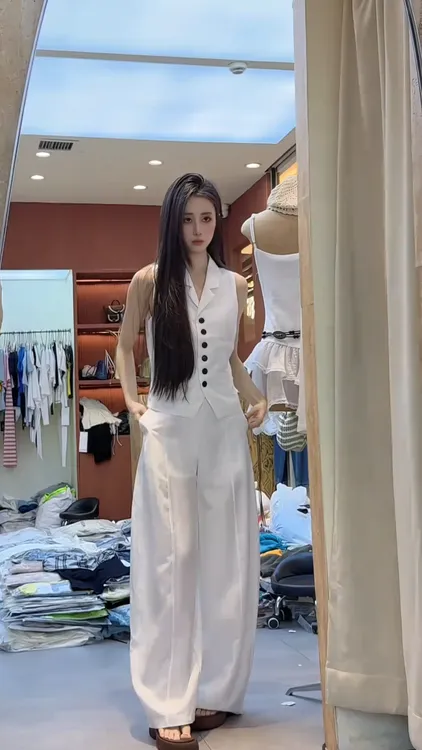 老钱风亚麻套装女夏季新款气质高级感无袖马甲上衣阔腿裤两件套装