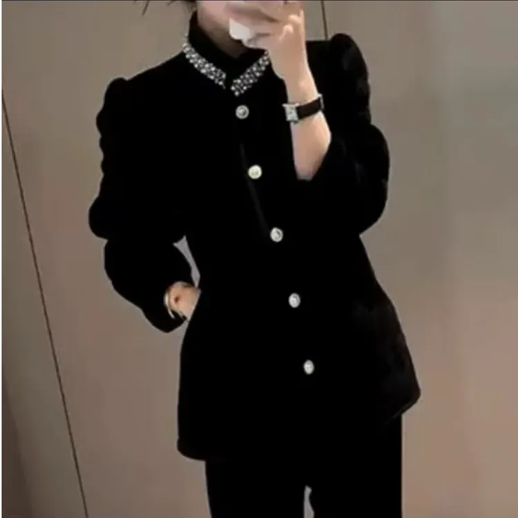 长袖宽松型女圆领厚款棉衣显瘦牛仔ins时尚小香风气质洋气套装