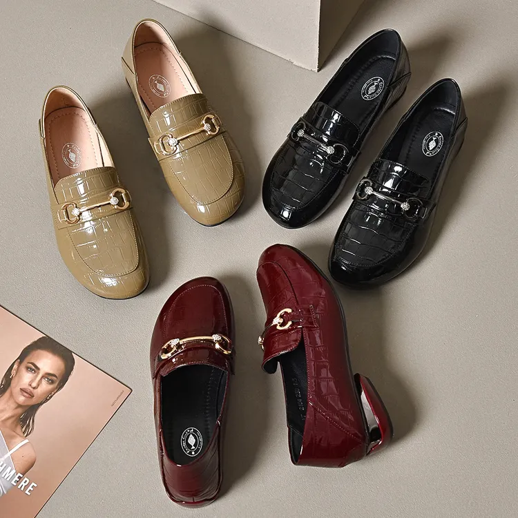 xizi/昔子2104春季新款单鞋百搭乐福鞋豆豆鞋平底小单鞋软底鞋