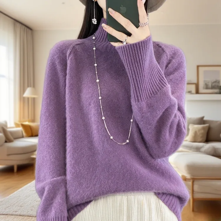 王菲同款加厚半高领针织毛衣女士慵懒风明星纯羊毛衫保暖打底衫