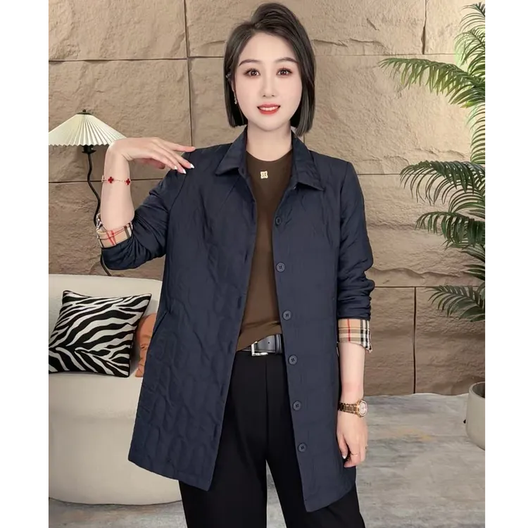春秋新款时尚风衣气质百搭长款上衣女立领显瘦女气质外套休闲