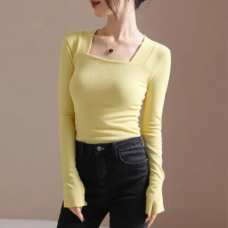 2024秋冬韩版百搭方领新款长袖修身显瘦内搭T恤打底衫女