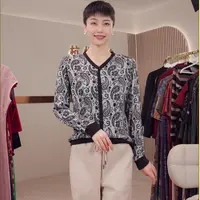 1801早秋新款V领撞色排扣长袖