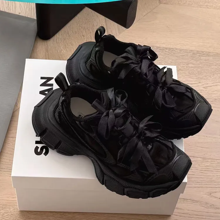 诗歌兰真皮女鞋2025秋新款百搭厚底增高蝴蝶结细带休闲运动老爹鞋